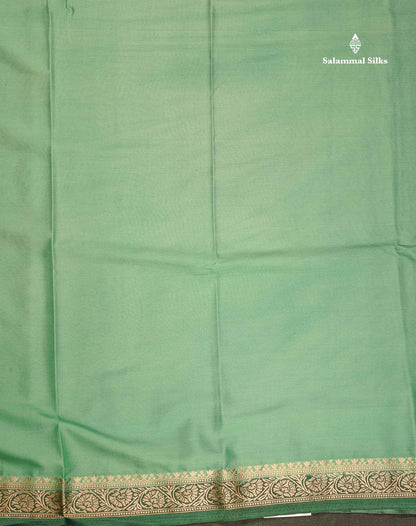 Semi Mysore Silk Saree - Pinkish Peach  Colour Body Plain With Contrast Navy Blue Small Border