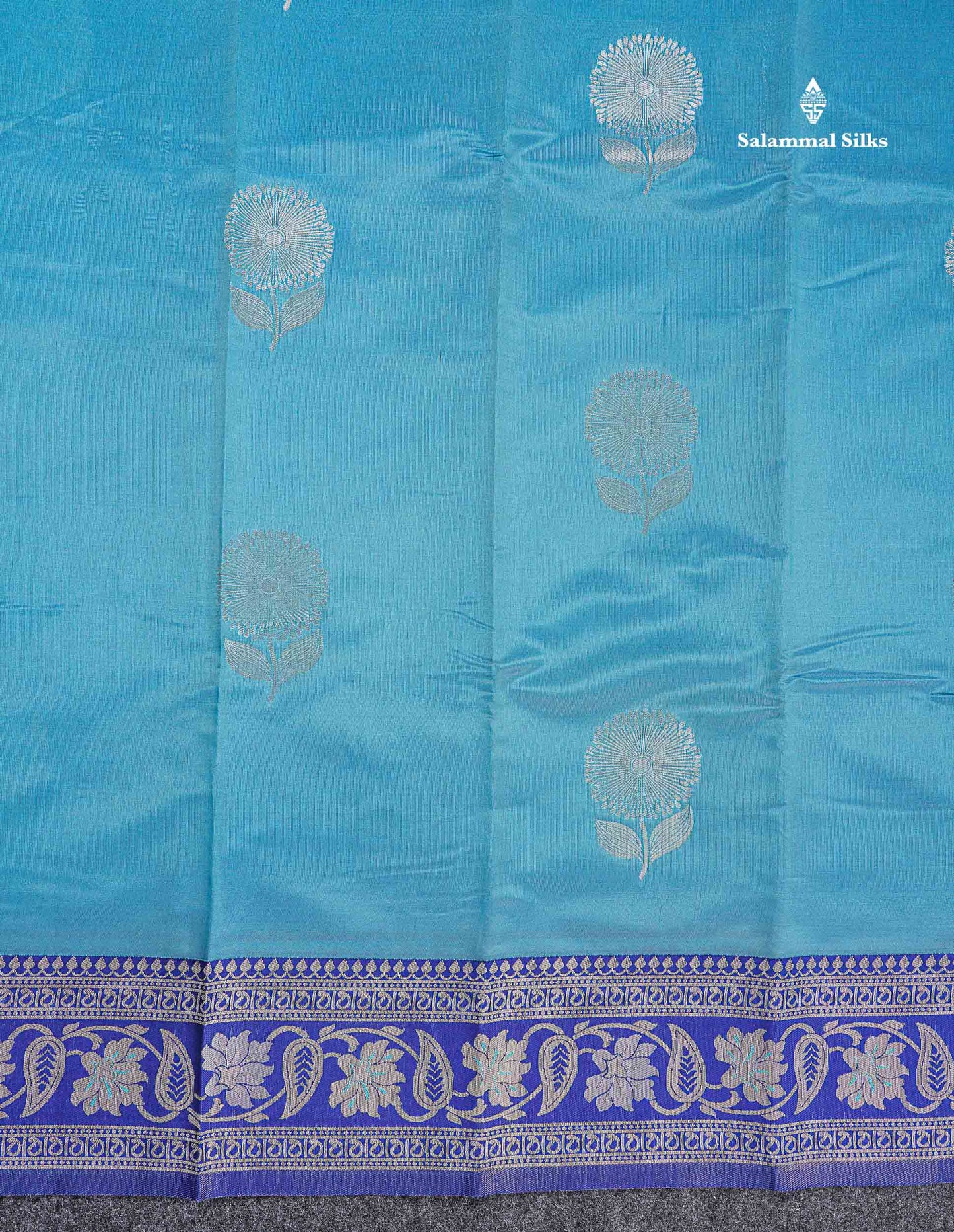 Semi Silk Saree - Peach Colour Body With Contrast Sea Blue Fancy Border