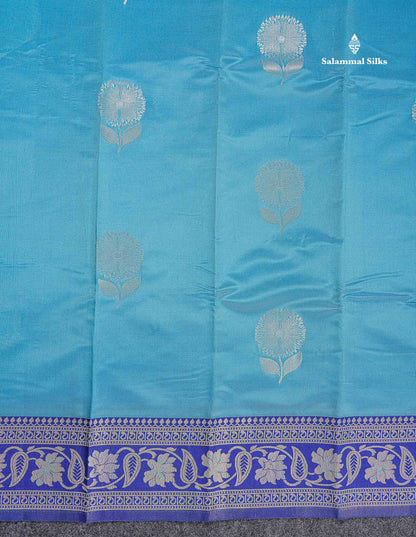 Semi Silk Saree - Peach Colour Body With Contrast Sea Blue Fancy Border