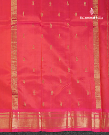 Beautiful Manthulir Yellow Pure Kanjivaram Silk Saree With Contrast Pink One Side Traditional Border