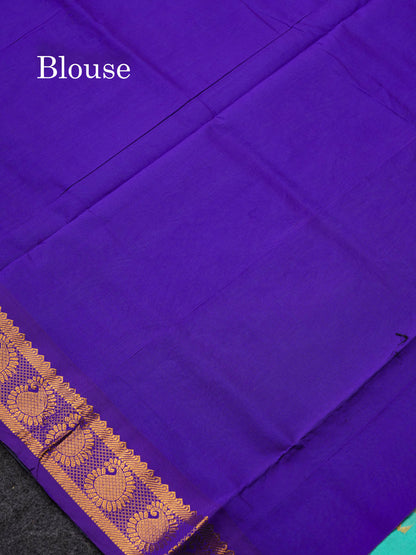 Beautiful Rexona Semi Silk Cotton Saree With Contrast Royal Blue Blouse