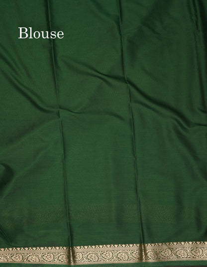 Semi Mysore Silk Saree - Pinkish Peach  Colour Body Plain With Contrast Navy Blue Small Border