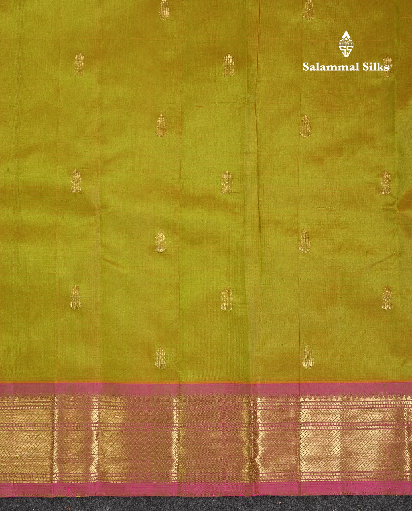 Beautiful Manthulir Yellow Pure Kanjivaram Silk Saree With Contrast Pink One Side Traditional Border