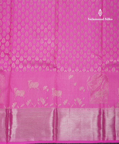 Beautiful Light Pink Pure Kanjivaram Silk Saree With Traditional Komatha Design Border