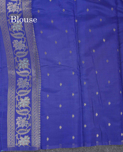 Semi Silk Saree - Peach Colour Body With Contrast Sea Blue Fancy Border