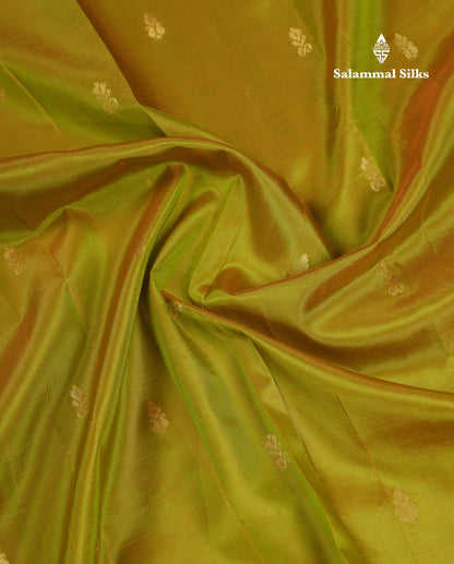Beautiful Manthulir Yellow Pure Kanjivaram Silk Saree With Contrast Pink One Side Traditional Border