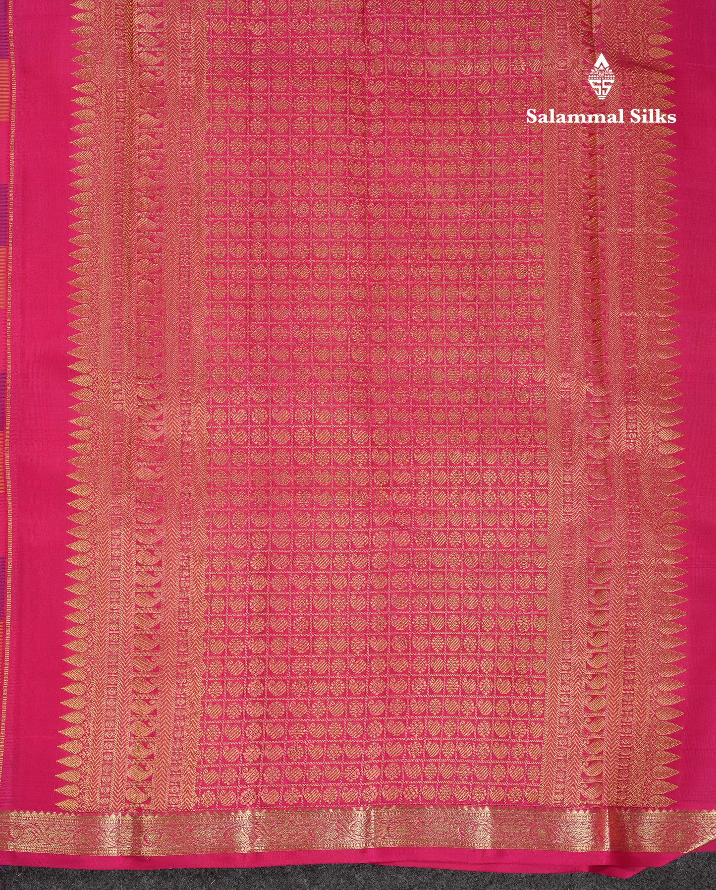 Beautiful Paalum Pazham Checks With Butta Pure Kanjivaram Silk Saree With Contrast Pink Blouse