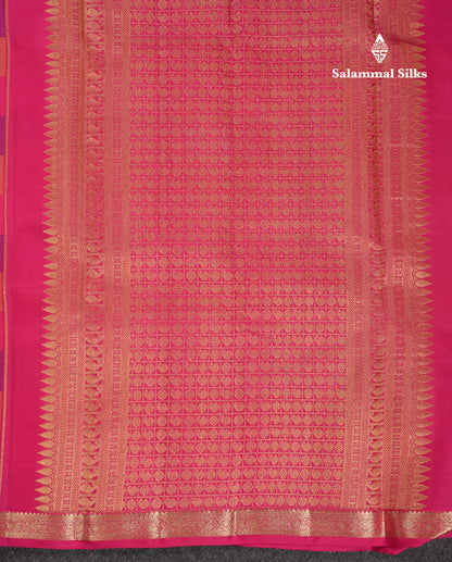 Beautiful Paalum Pazham Checks With Butta Pure Kanjivaram Silk Saree With Contrast Pink Blouse