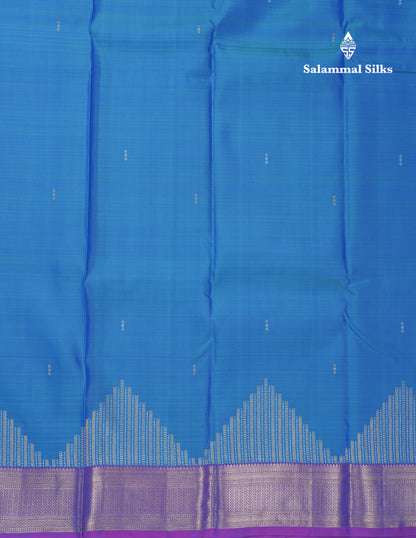 Dual Tone Peacock Blue Pure Kanjivaram Silk Saree With Contrast Vadamalli Small Border