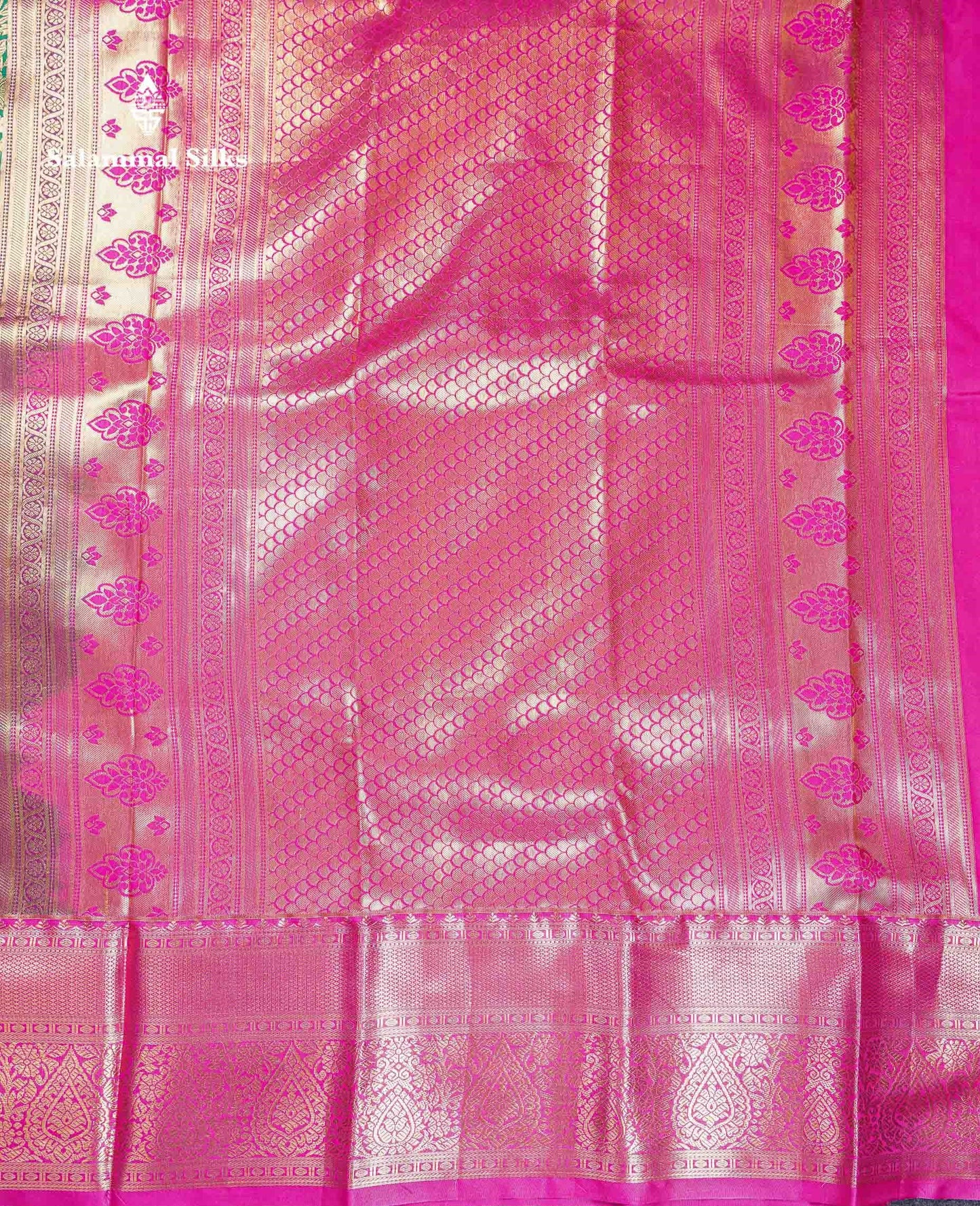 Beautiful Bottle Green Bridal Semi Silk Saree With Contrast Pink Traditional Evening Morning Border