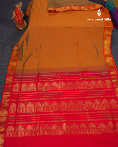 Beautiful Dual Tone Mustard Yellow Plain Semi Silk Cotton Saree With  Traditional Border