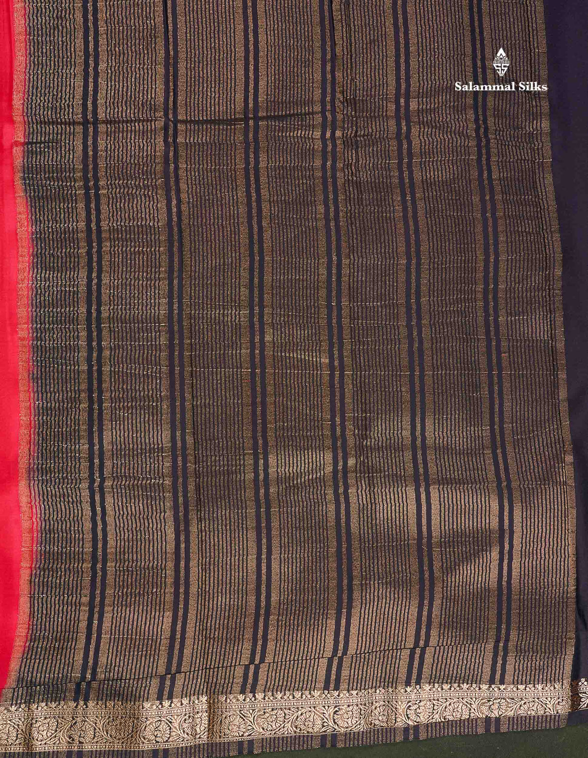 Semi Mysore Silk Saree - Pinkish Peach  Colour Body Plain With Contrast Navy Blue Small Border