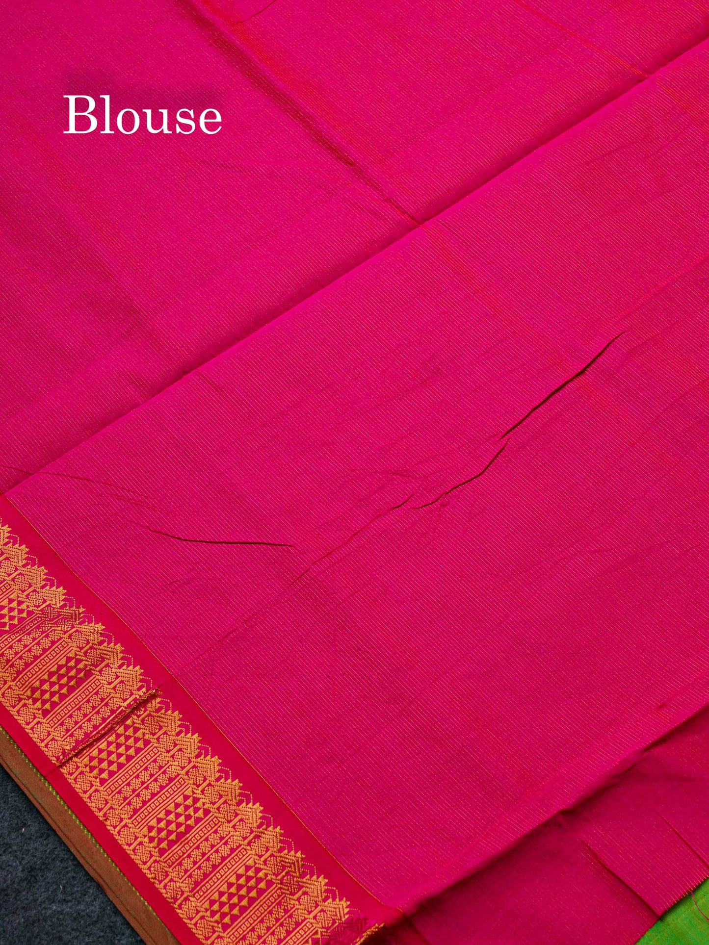 Beautiful Parrot Green Vaira Oosi Lines Semi Silk Cotton Saree With Contrast Pink Blouse