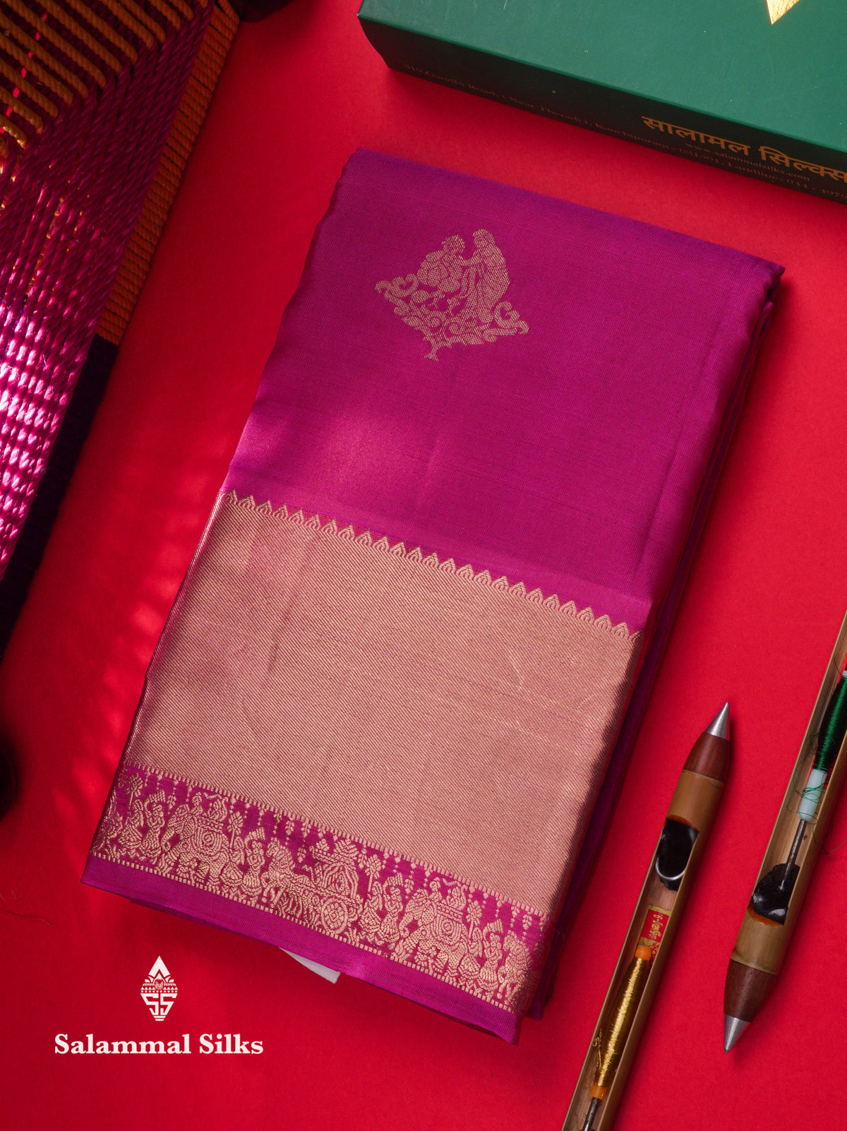 Kanjivaram Magenta Pink Pure Silk Saree With Small Pallaku  Border