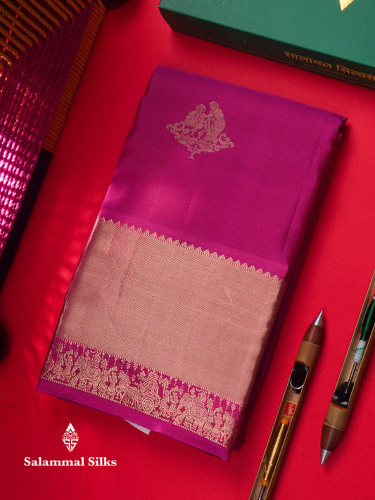 Kanjivaram Magenta Pink Pure Silk Saree With Small Pallaku  Border