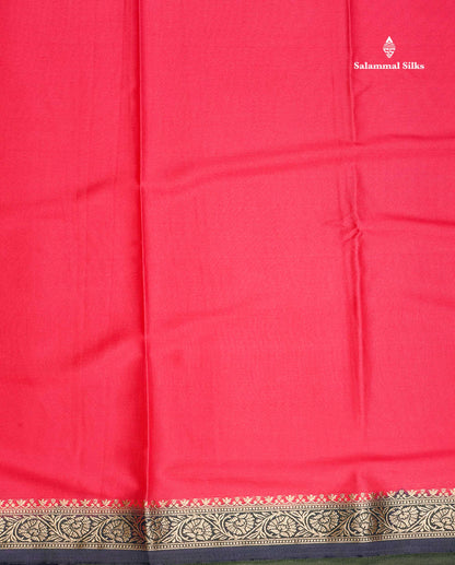 Semi Mysore Silk Saree - Pinkish Peach  Colour Body Plain With Contrast Navy Blue Small Border