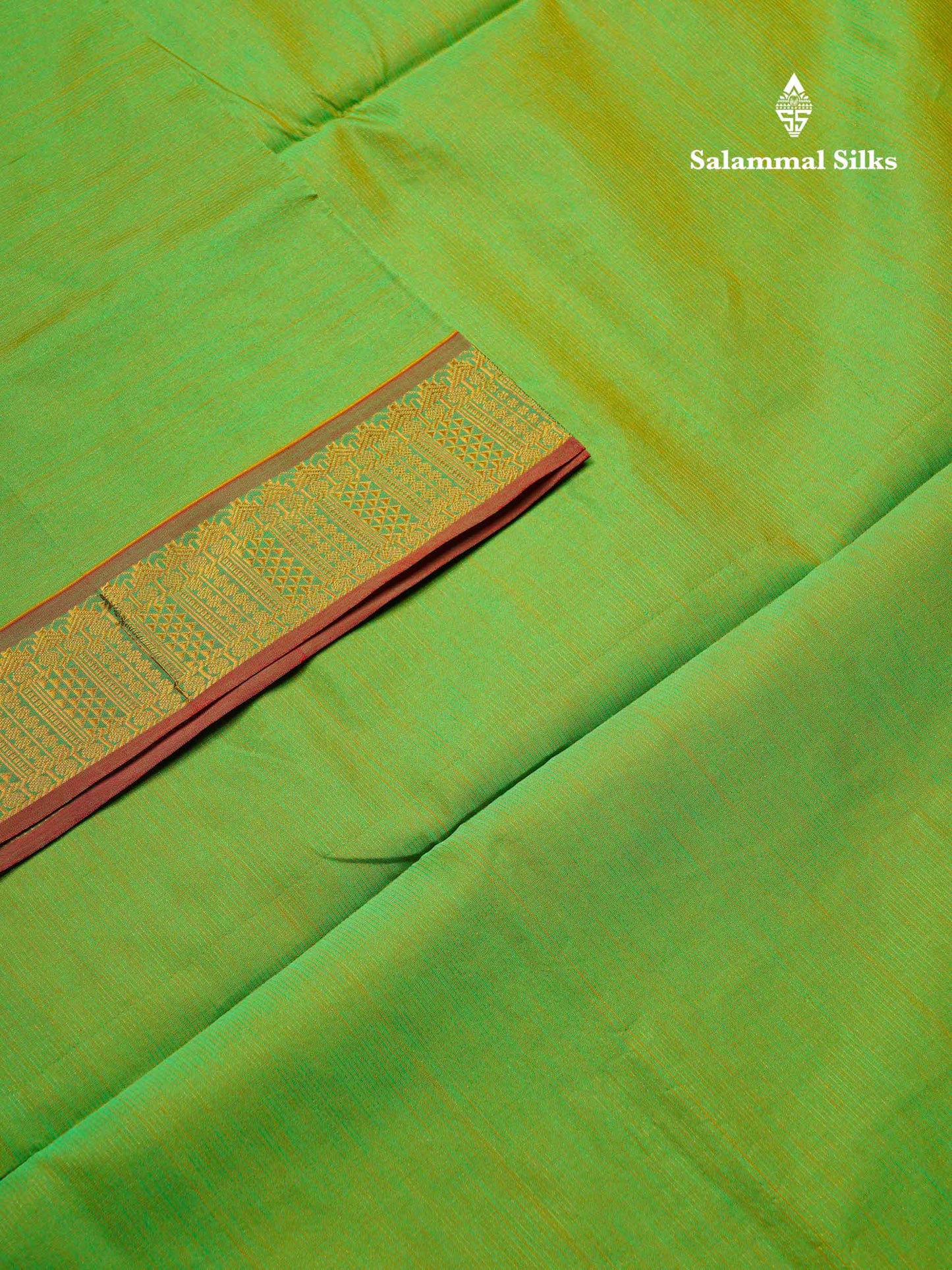 Beautiful Parrot Green Vaira Oosi Lines Semi Silk Cotton Saree With Contrast Pink Blouse