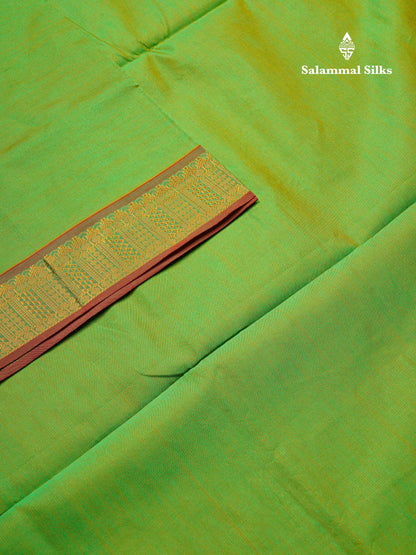 Beautiful Parrot Green Vaira Oosi Lines Semi Silk Cotton Saree With Contrast Pink Blouse