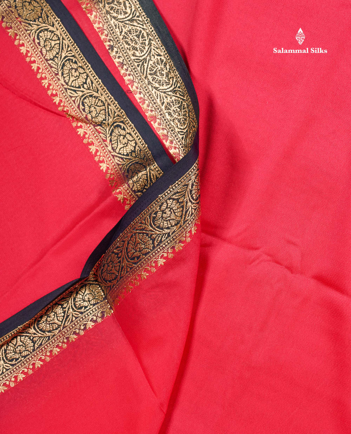 Semi Mysore Silk Saree - Pinkish Peach  Colour Body Plain With Contrast Navy Blue Small Border