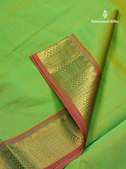 Beautiful Parrot Green Vaira Oosi Lines Semi Silk Cotton Saree With Contrast Pink Blouse