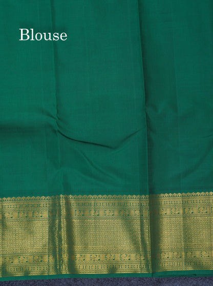 Korvai Mango Yellow Pure Kanjivaram Silk Saree With Contrast Bottle Green Traditional Border