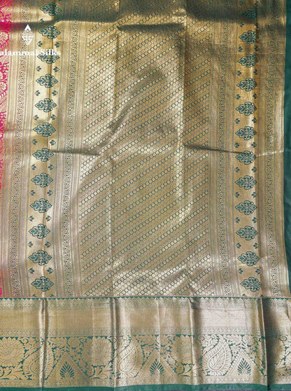 Beautiful Chilly Red Bridal Semi Silk Saree With Contrast Bottle Green Traditional Evening Morning Border