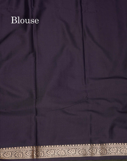 Semi Mysore Silk Saree - Pinkish Peach  Colour Body Plain With Contrast Navy Blue Small Border