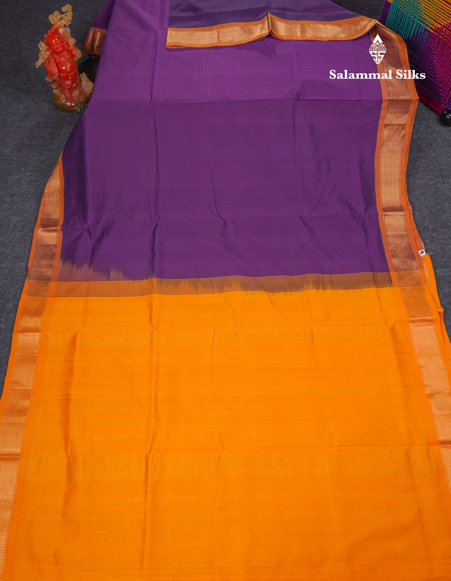 Beautiful Dark Purple Plain Semi Silk Cotton Saree With Contrast Mustard Yellow Blouse