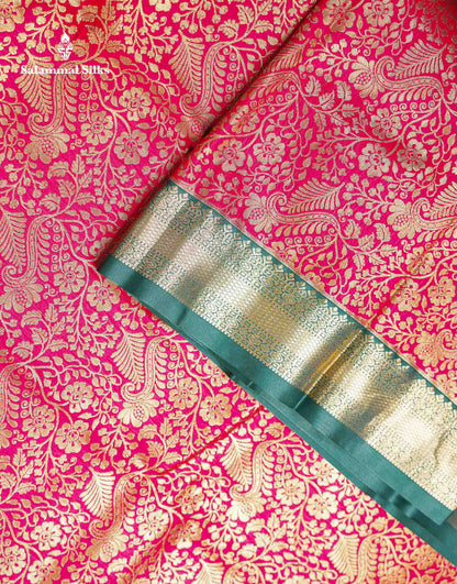Beautiful Chilly Red Bridal Semi Silk Saree With Contrast Bottle Green Traditional Evening Morning Border