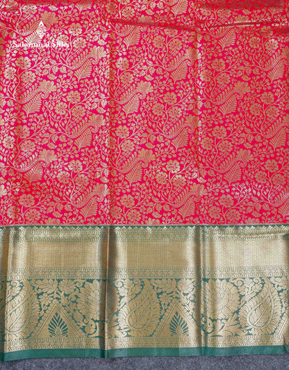 Beautiful Chilly Red Bridal Semi Silk Saree With Contrast Bottle Green Traditional Evening Morning Border
