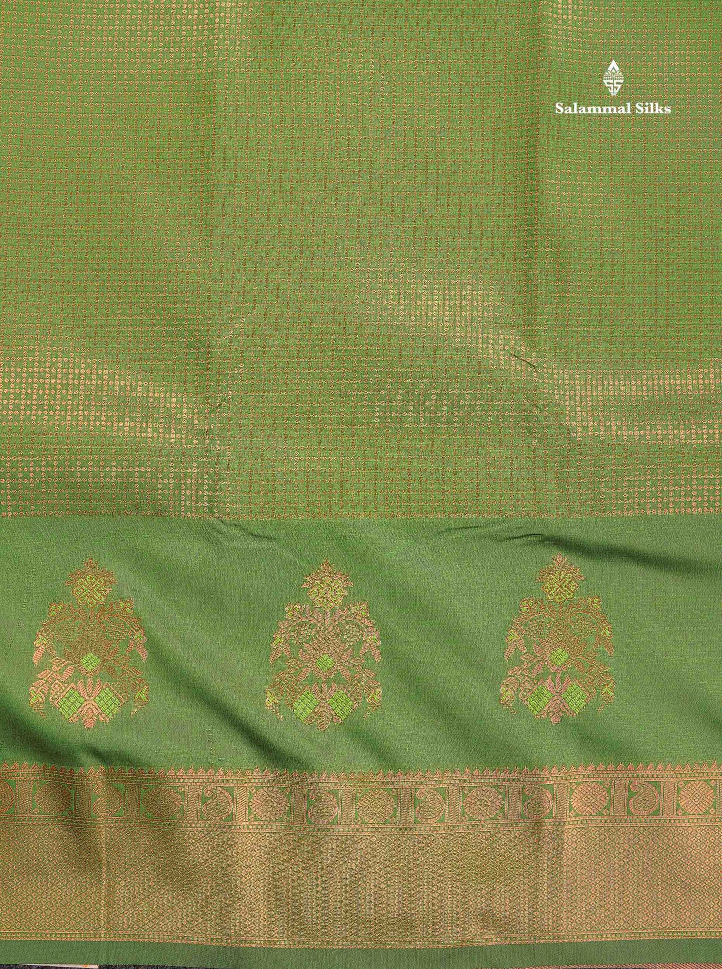 Semi Silk Saree - Parrot Green Colour Body With Contrast Teal Green Blouse
