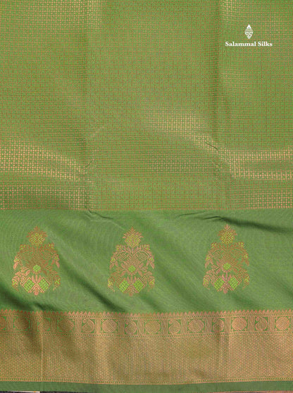 Semi Silk Saree - Parrot Green Colour Body With Contrast Teal Green Blouse