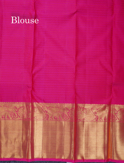Magenta Pink Checks With Traditional Butta Pure Kanjivaram Silk Saree with Long Border