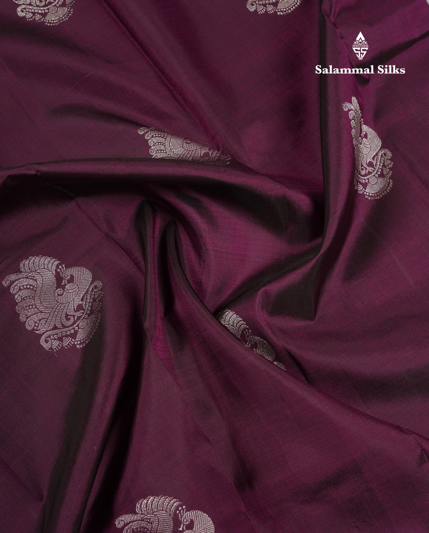 Beautiful Dark Magenta Pure Kanjivaram Silk Saree With Contrast Silver Grey Traditional Medium Border