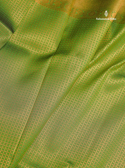 Semi Silk Saree - Parrot Green Colour Body With Contrast Teal Green Blouse