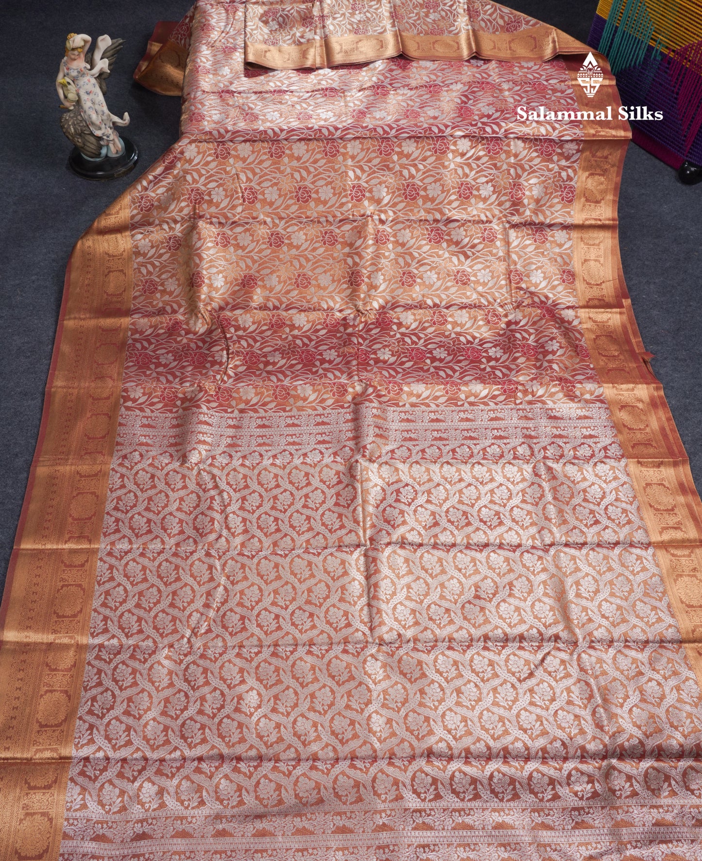 Brown Tissue Bridal Semi Silk Saree With Self Border