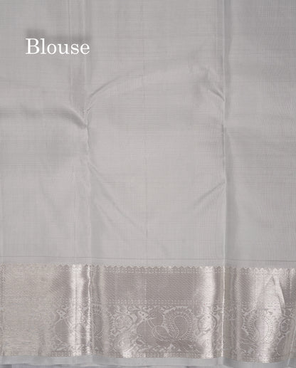 Beautiful Dark Magenta Pure Kanjivaram Silk Saree With Contrast Silver Grey Traditional Medium Border