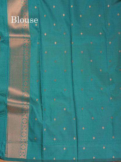 Semi Silk Saree - Parrot Green Colour Body With Contrast Teal Green Blouse