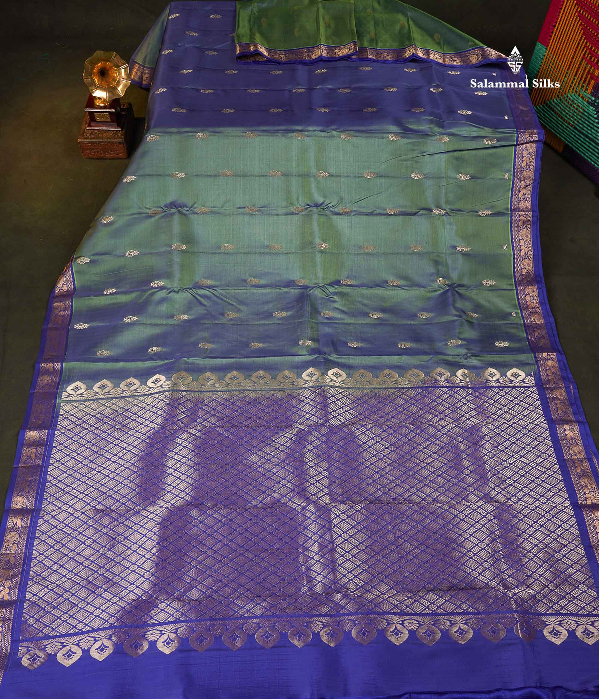 Pure Mix Silk Saree - Dual Tone Green Colour Body With Contrast Violet Small Border 