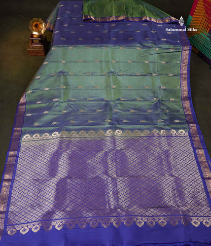 Pure Mix Silk Saree - Dual Tone Green Colour Body With Contrast Violet Small Border 