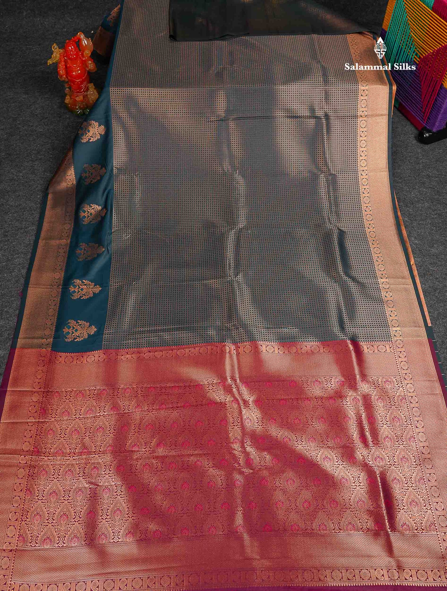 Semi Silk Saree - Peacock Blue Colour Body With Contrast Magenta Blouse