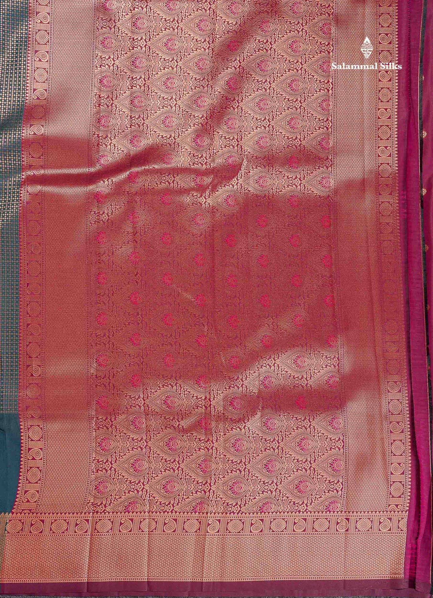 Semi Silk Saree - Parrot Green Colour Body With Contrast Teal Green Blouse