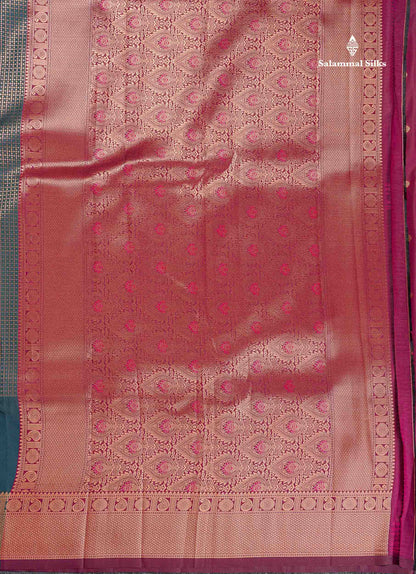 Semi Silk Saree - Parrot Green Colour Body With Contrast Teal Green Blouse