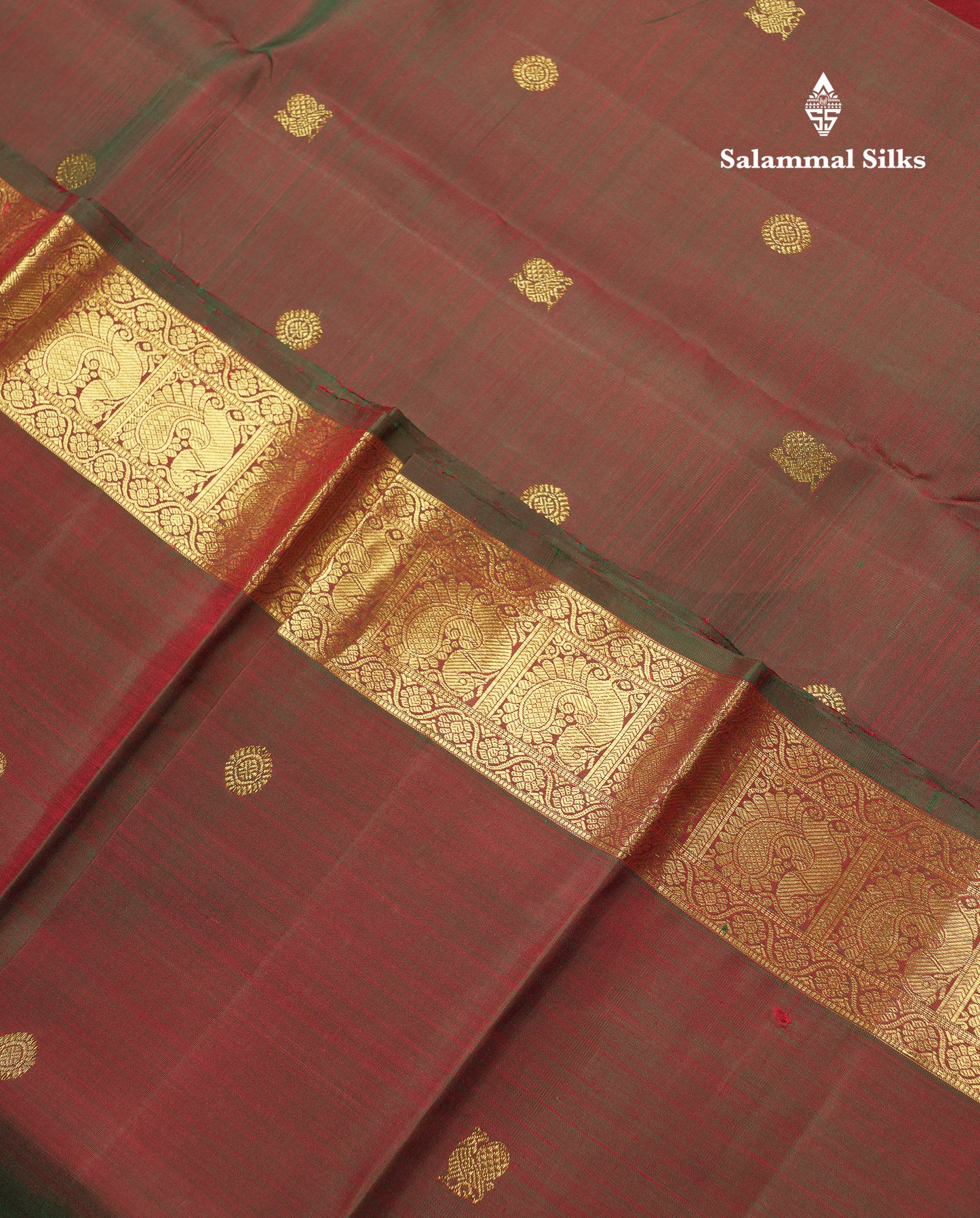 Beautiful Dual Tone Maroon Pure Kanjivaram Silk Saree With Traditional Evening Morning Border