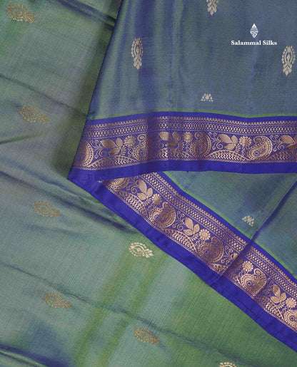 Pure Mix Silk Saree - Dual Tone Green Colour Body With Contrast Violet Small Border