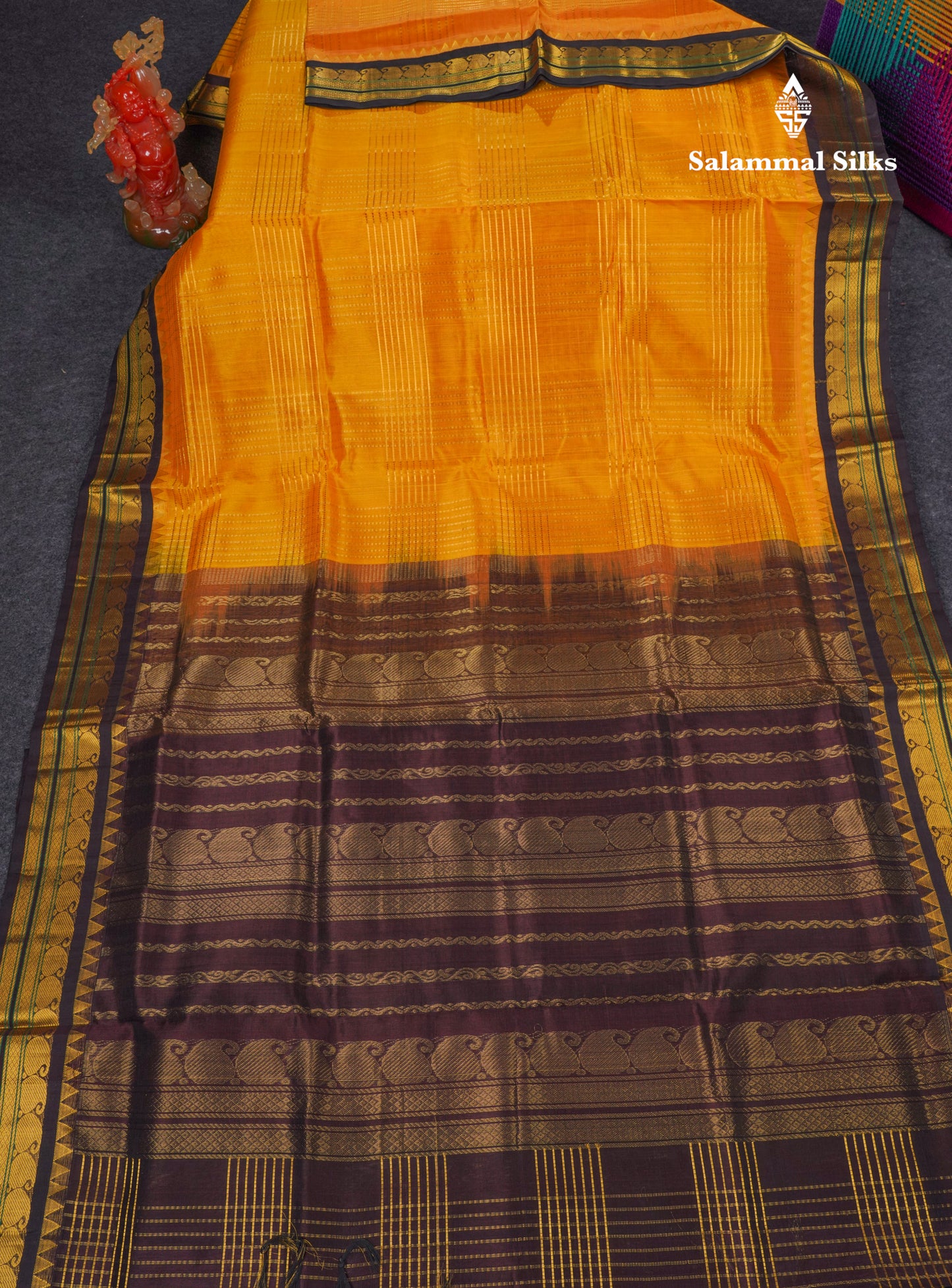Beautiful Yellow Pure Silk Cotton Saree With Contrast Dark Violet Traditional Border