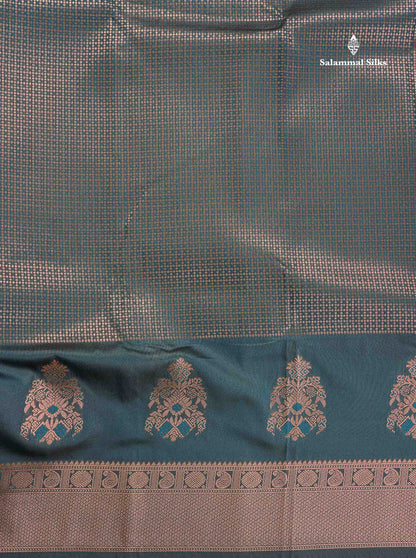 Semi Silk Saree - Parrot Green Colour Body With Contrast Teal Green Blouse