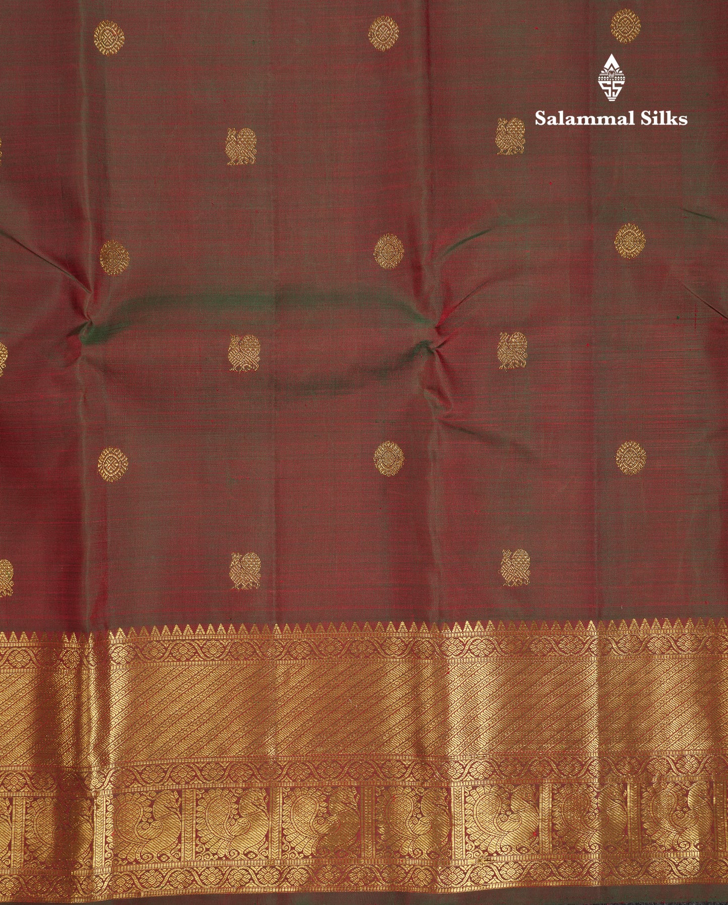 Beautiful Dual Tone Maroon Pure Kanjivaram Silk Saree With Traditional Evening Morning Border