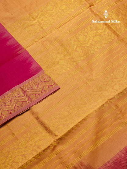 Beautiful Rani Pink Plain Semi Silk Cotton Saree With Contrast Dark Sandal Blouse