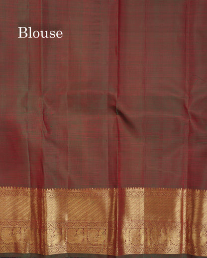 Beautiful Dual Tone Maroon Pure Kanjivaram Silk Saree With Traditional Evening Morning Border
